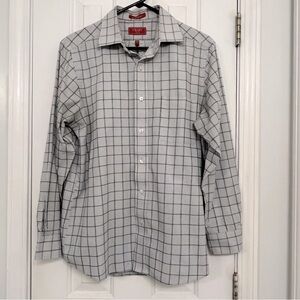 Chaps slim fit window pane cotton blend plaid dress shirt, size 16 32/33.